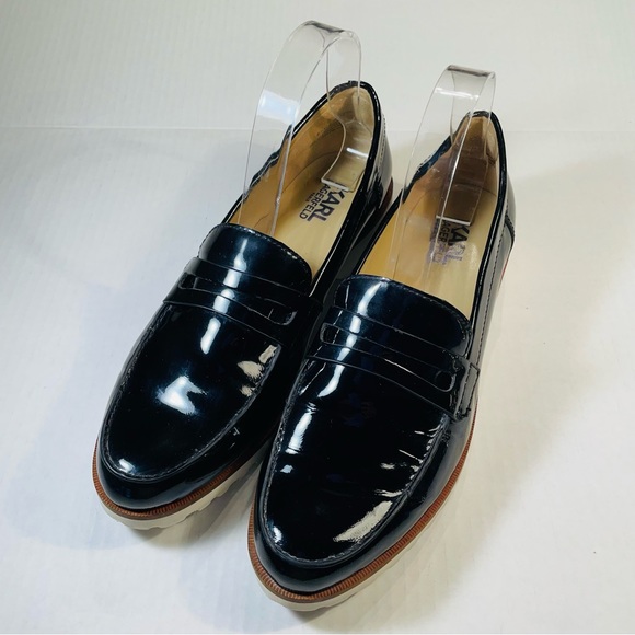 Karl Lagerfeld Moyen Paris Black Patent Loafers - Picture 1 of 10